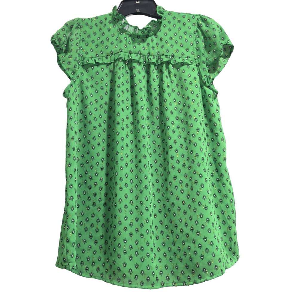 Carolina Belle Green Ruffle Blouse Women’s Size M Flutter Sleeve Boho Top
